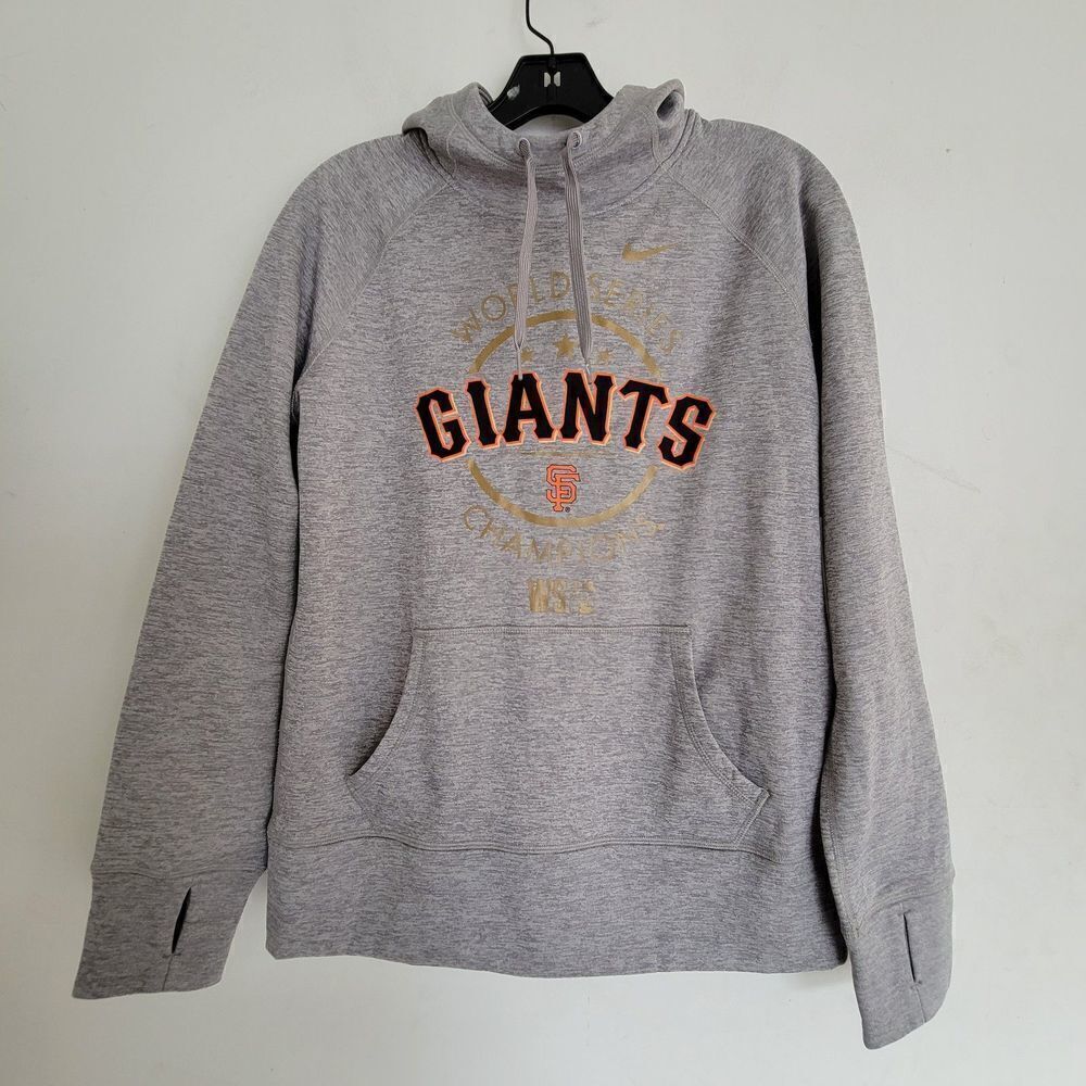 Nike Therma Fit Giants World Series Champions Heather Gray Hoodie Sweatshirt Med
